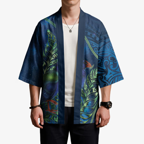 New Zealand Takahe Personalised Kimono Silver Fern Galaxy Polynesian Pattern