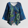 New Zealand Takahe Personalised Kimono Sleeve Blouse Silver Fern Galaxy Polynesian Pattern