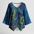New Zealand Takahe Personalised Kimono Sleeve Blouse Silver Fern Galaxy Polynesian Pattern
