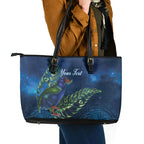 New Zealand Takahe Personalised Leather Tote Bag Silver Fern Galaxy Polynesian Pattern