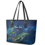 New Zealand Takahe Personalised Leather Tote Bag Silver Fern Galaxy Polynesian Pattern