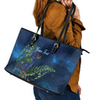 New Zealand Takahe Personalised Leather Tote Bag Silver Fern Galaxy Polynesian Pattern