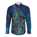 New Zealand Takahe Personalised Long Sleeve Button Shirt Silver Fern Galaxy Polynesian Pattern