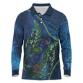 New Zealand Takahe Personalised Long Sleeve Polo Shirt Silver Fern Galaxy Polynesian Pattern