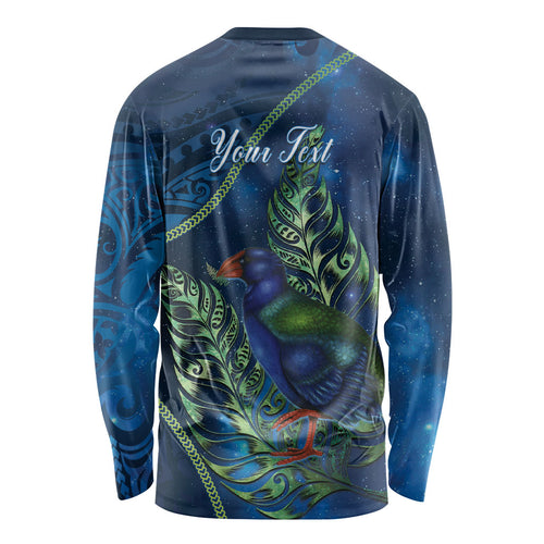 New Zealand Takahe Personalised Long Sleeve Shirt Silver Fern Galaxy Polynesian Pattern