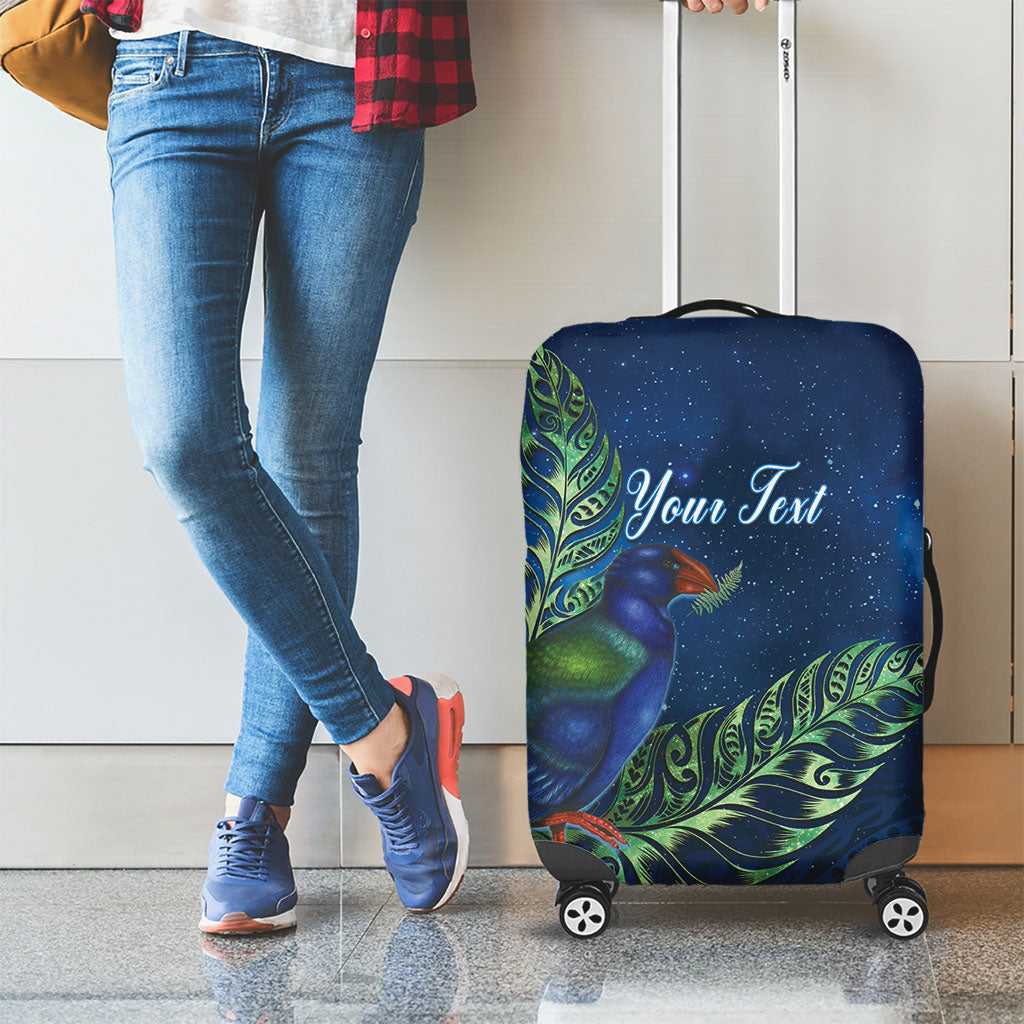 New Zealand Takahe Personalised Luggage Cover Silver Fern Galaxy Polynesian Pattern
