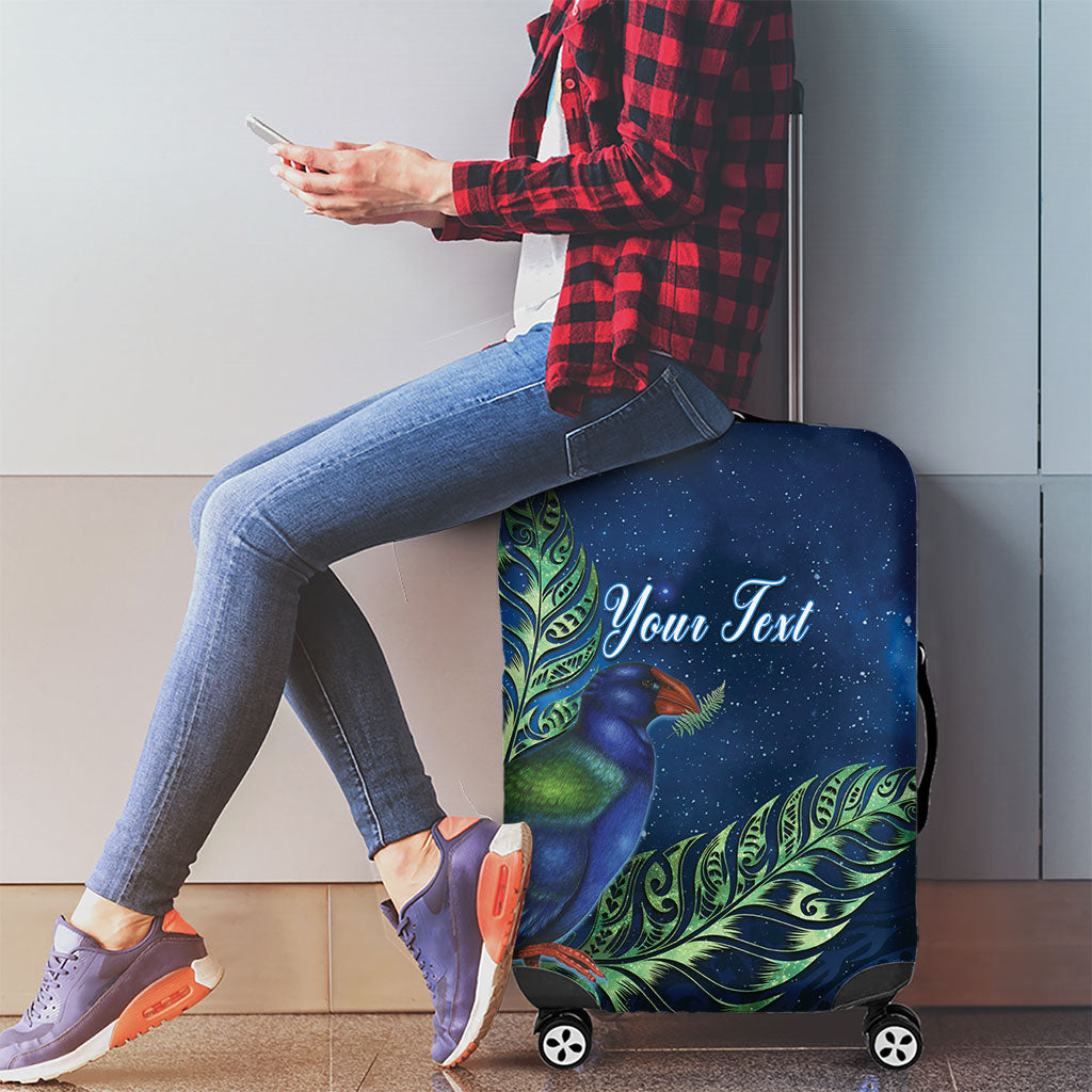 New Zealand Takahe Personalised Luggage Cover Silver Fern Galaxy Polynesian Pattern
