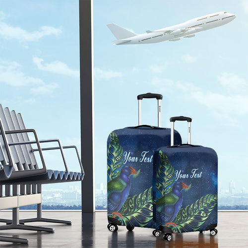 New Zealand Takahe Personalised Luggage Cover Silver Fern Galaxy Polynesian Pattern