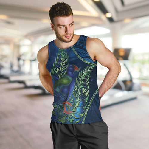 New Zealand Takahe Personalised Men Tank Top Silver Fern Galaxy Polynesian Pattern