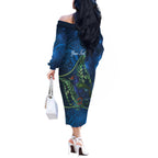 New Zealand Takahe Personalised Off The Shoulder Long Sleeve Dress Silver Fern Galaxy Polynesian Pattern