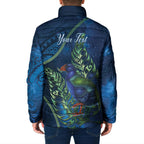 New Zealand Takahe Personalised Padded Jacket Silver Fern Galaxy Polynesian Pattern