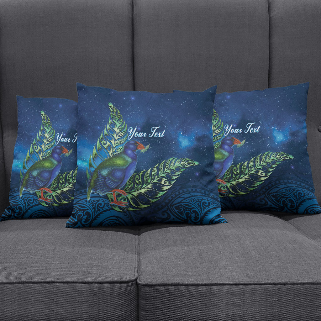 New Zealand Takahe Personalised Pillow Cover Silver Fern Galaxy Polynesian Pattern