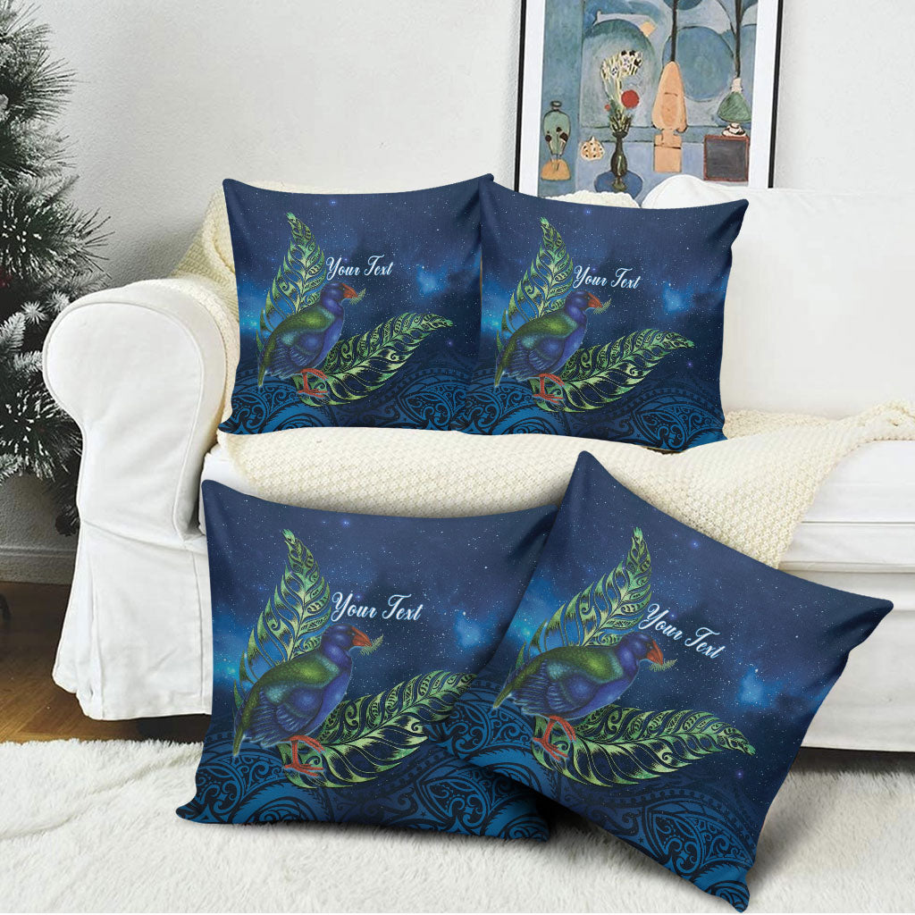 New Zealand Takahe Personalised Pillow Cover Silver Fern Galaxy Polynesian Pattern
