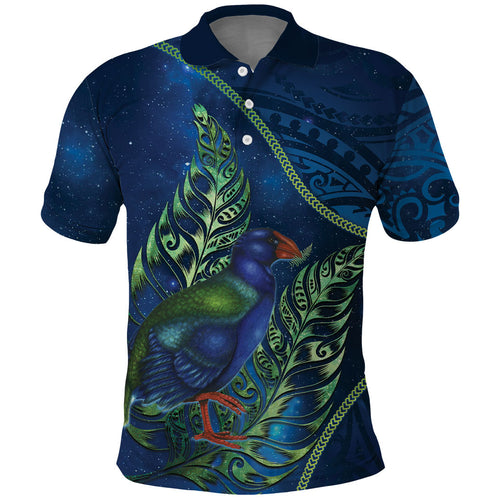New Zealand Takahe Personalised Polo Shirt Silver Fern Galaxy Polynesian Pattern