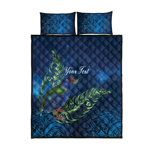 New Zealand Takahe Personalised Quilt Bed Set Silver Fern Galaxy Polynesian Pattern