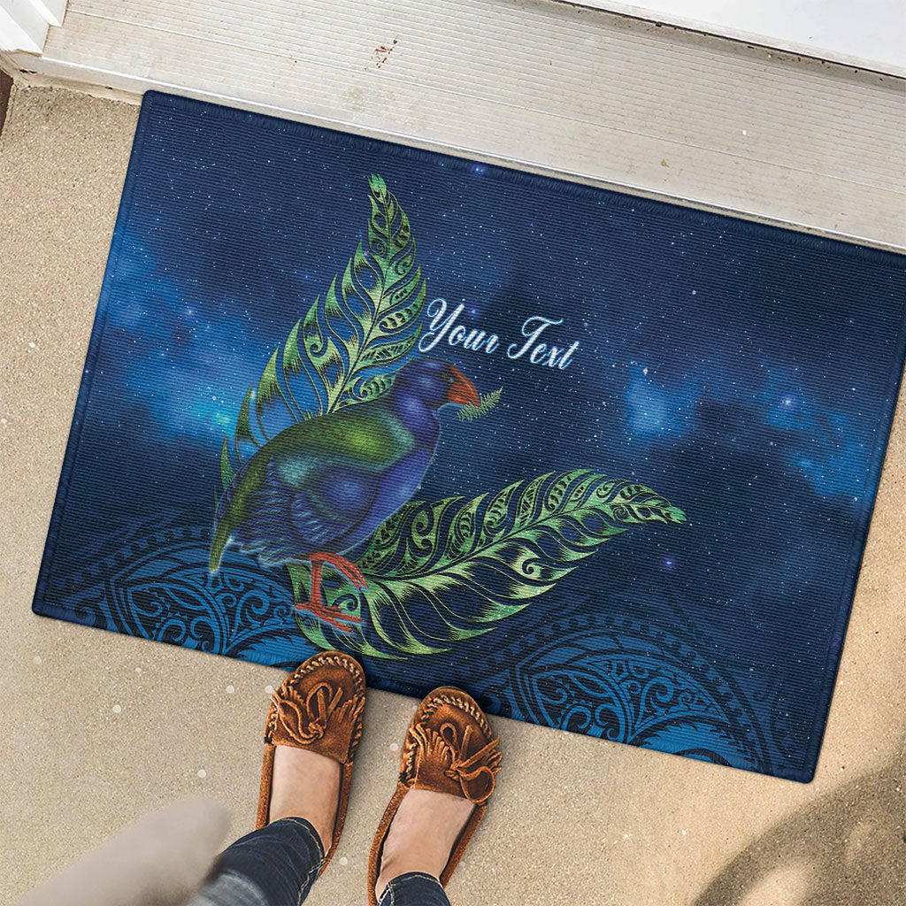 New Zealand Takahe Personalised Rubber Doormat Silver Fern Galaxy Polynesian Pattern