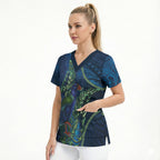 New Zealand Takahe Personalised Scrub Top Silver Fern Galaxy Polynesian Pattern