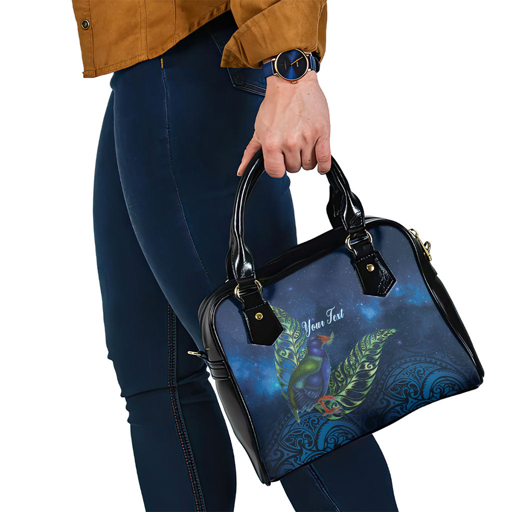 New Zealand Takahe Personalised Shoulder Handbag Silver Fern Galaxy Polynesian Pattern
