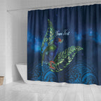 New Zealand Takahe Personalised Shower Curtain Silver Fern Galaxy Polynesian Pattern