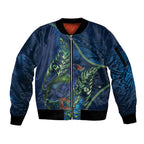 New Zealand Takahe Personalised Sleeve Zip Bomber Jacket Silver Fern Galaxy Polynesian Pattern
