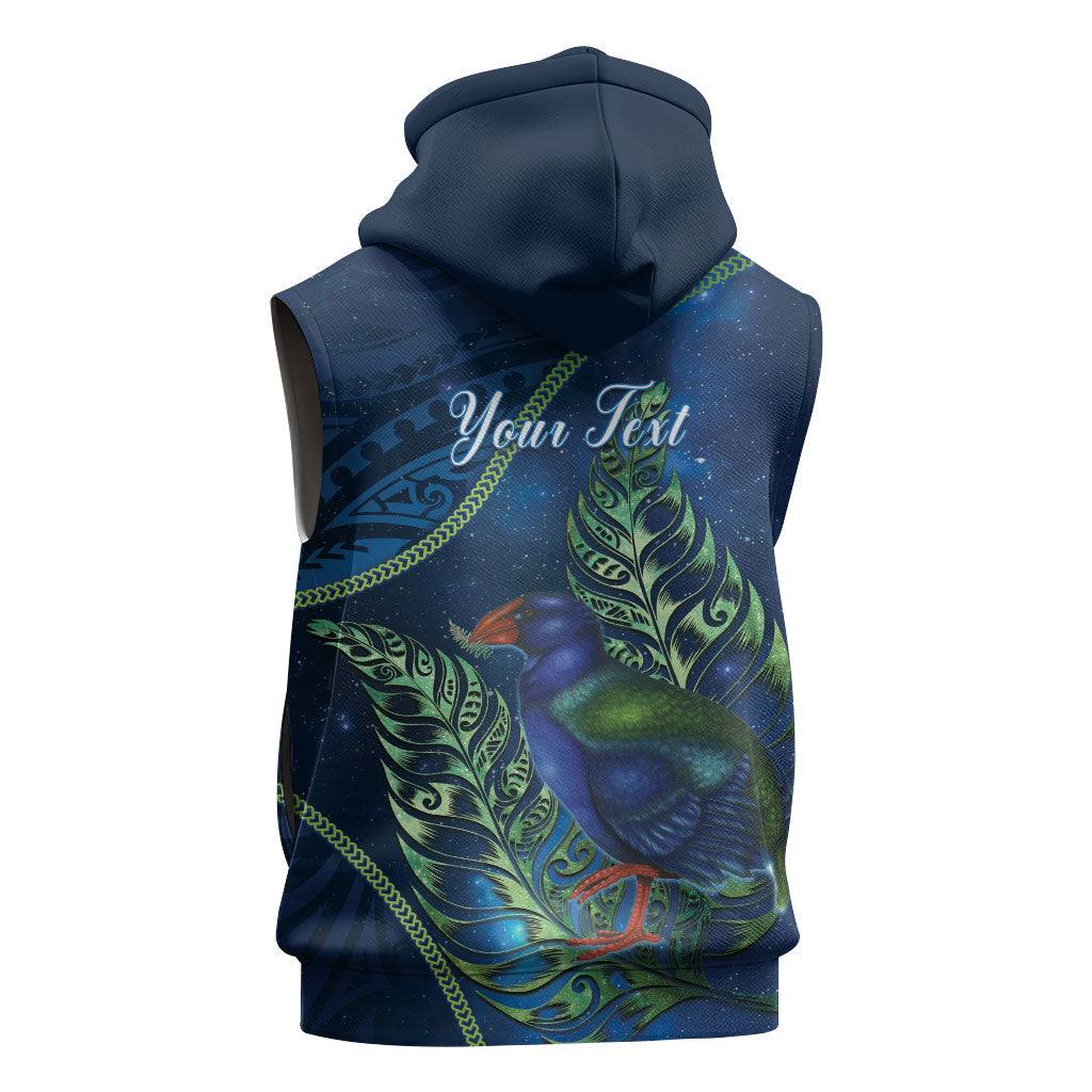 New Zealand Takahe Personalised Sleeveless Hoodie Silver Fern Galaxy Polynesian Pattern