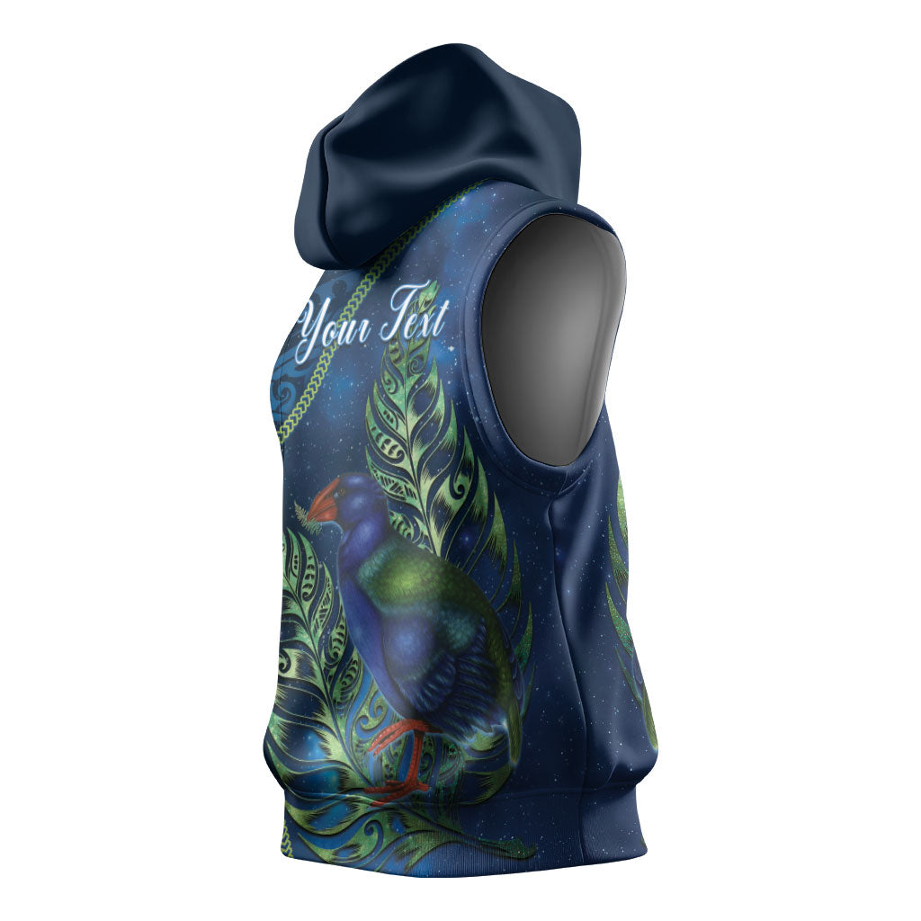 New Zealand Takahe Personalised Sleeveless Hoodie Silver Fern Galaxy Polynesian Pattern