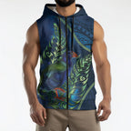 New Zealand Takahe Personalised Sleeveless Zip Hoodie Silver Fern Galaxy Polynesian Pattern