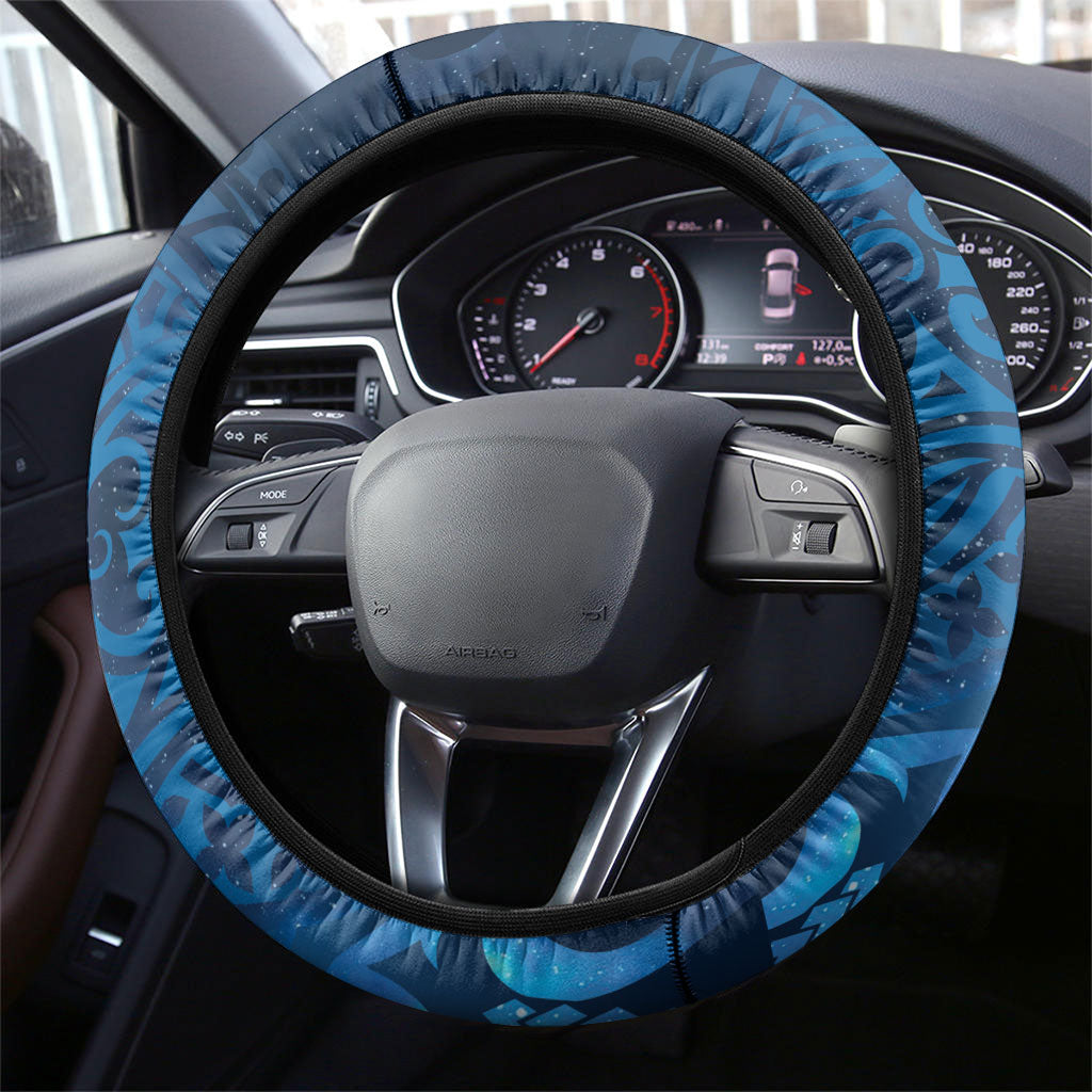 New Zealand Takahe Steering Wheel Cover Silver Fern Galaxy Polynesian Pattern