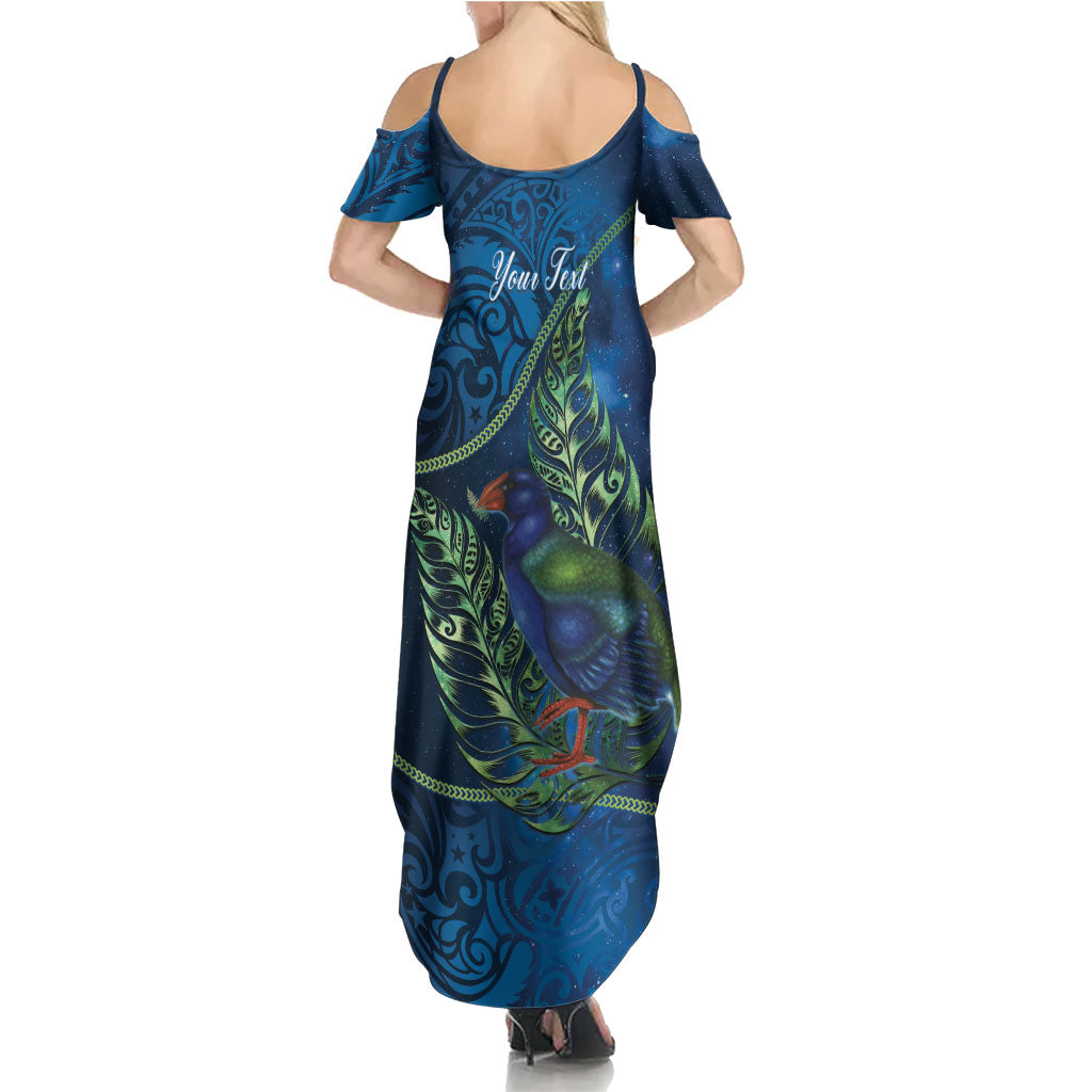 New Zealand Takahe Personalised Summer Maxi Dress Silver Fern Galaxy Polynesian Pattern
