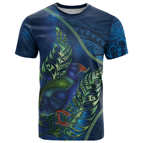 New Zealand Takahe Personalised T Shirt Silver Fern Galaxy Polynesian Pattern