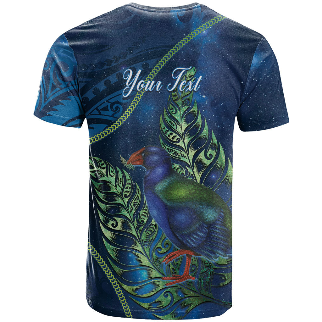 New Zealand Takahe Personalised T Shirt Silver Fern Galaxy Polynesian Pattern