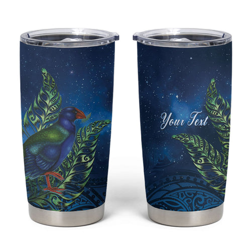 New Zealand Takahe Personalised Tumbler Cup Silver Fern Galaxy Polynesian Pattern