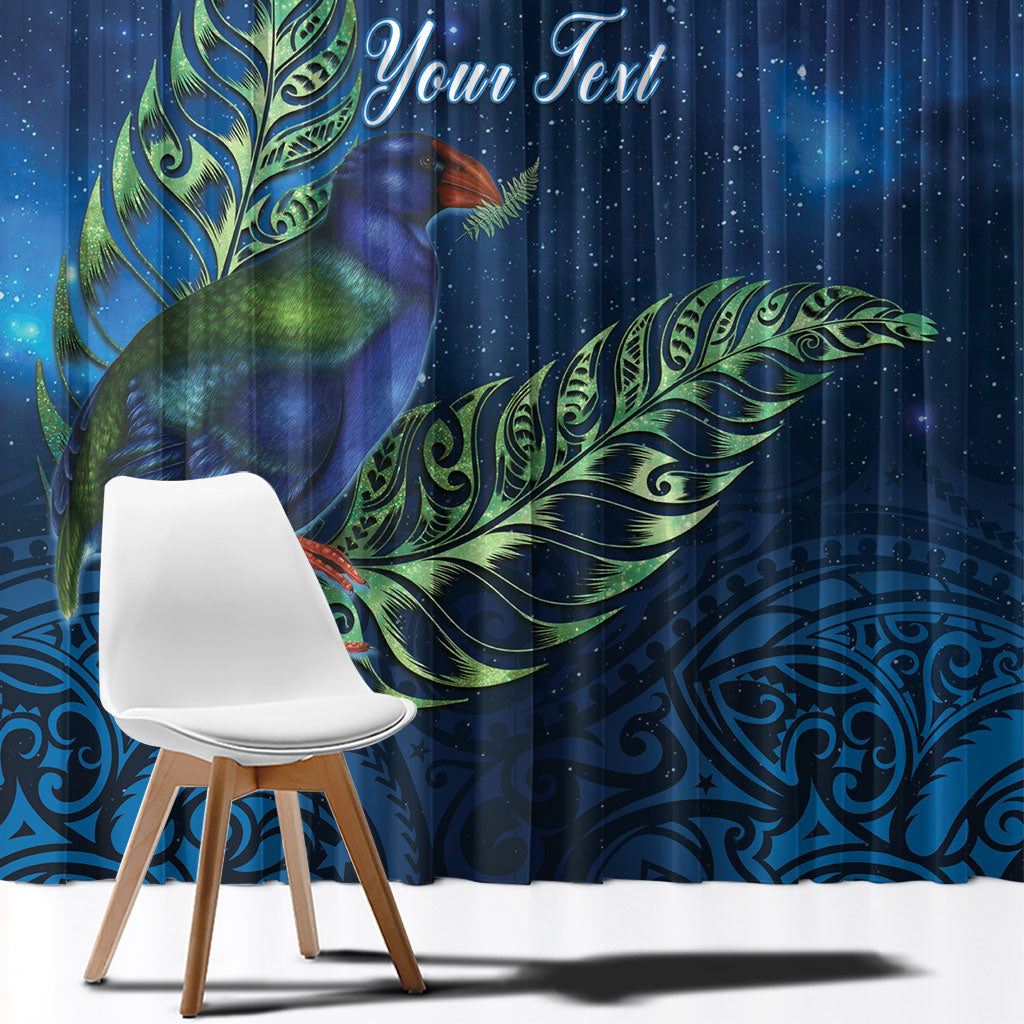 New Zealand Takahe Personalised Window Curtain Silver Fern Galaxy Polynesian Pattern