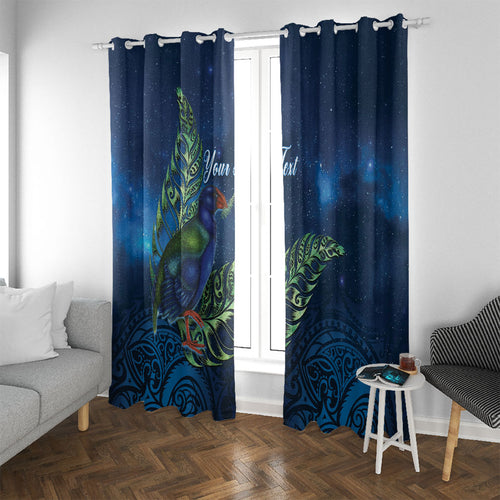 New Zealand Takahe Personalised Window Curtain Silver Fern Galaxy Polynesian Pattern