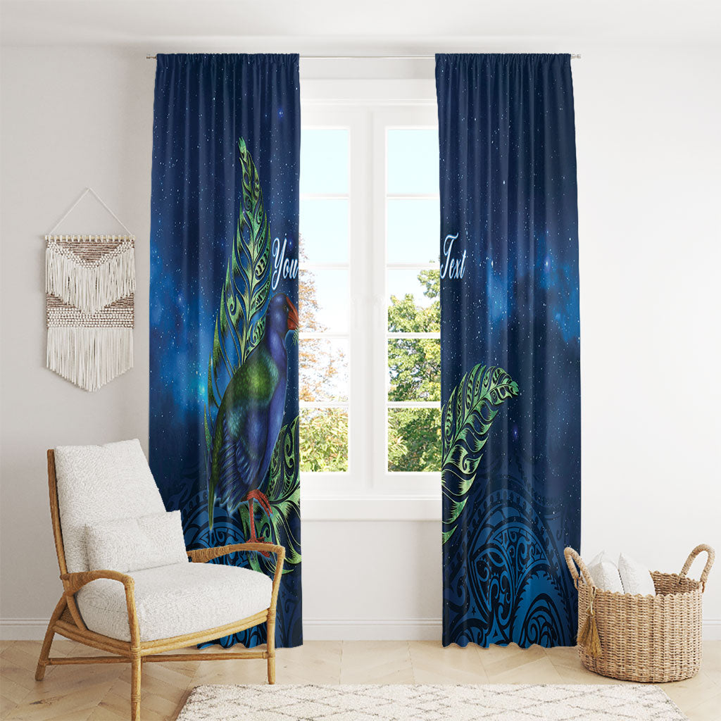New Zealand Takahe Personalised Window Curtain Silver Fern Galaxy Polynesian Pattern