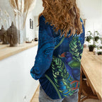 New Zealand Takahe Personalised Women Casual Shirt Silver Fern Galaxy Polynesian Pattern