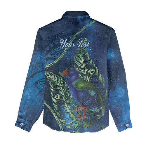 New Zealand Takahe Personalised Women Casual Shirt Silver Fern Galaxy Polynesian Pattern