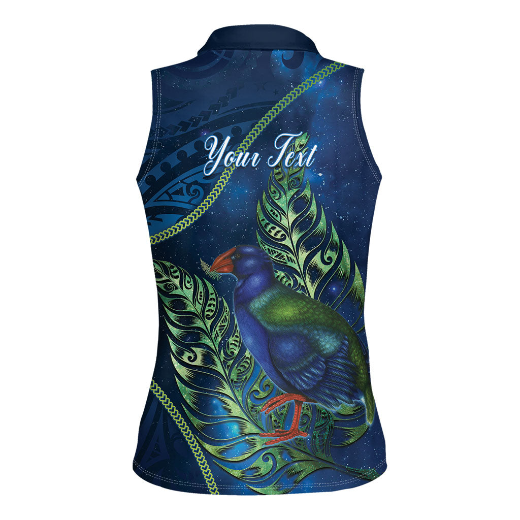 New Zealand Takahe Personalised Women Sleeveless Polo Shirt Silver Fern Galaxy Polynesian Pattern