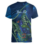 New Zealand Takahe Personalised Women V-Neck T-Shirt Silver Fern Galaxy Polynesian Pattern
