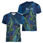 New Zealand Takahe Personalised Women V-Neck T-Shirt Silver Fern Galaxy Polynesian Pattern