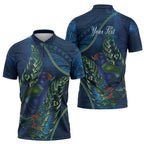 New Zealand Takahe Personalised Zipper Polo Shirt Silver Fern Galaxy Polynesian Pattern