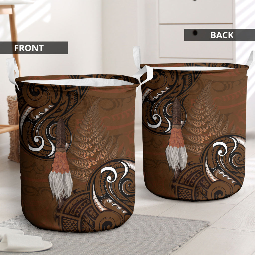 New Zealand Taiaha Laundry Basket Maori Weapon Silver Fern Maori Pattern