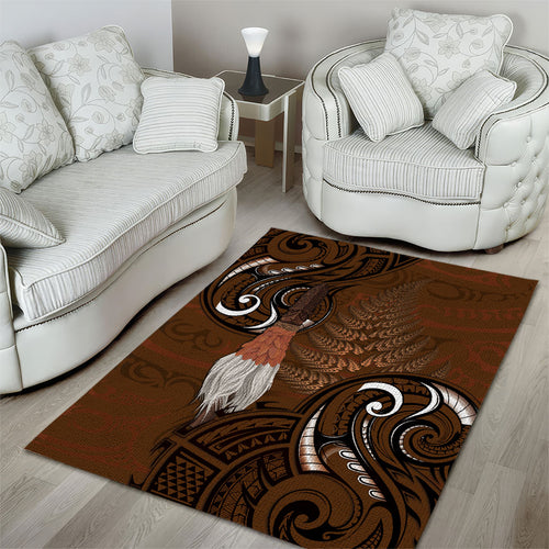 New Zealand Taiaha Area Rug Maori Weapon Silver Fern Maori Pattern