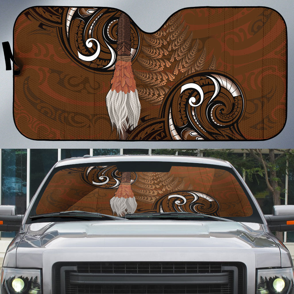 New Zealand Taiaha Auto Sun Shade Maori Weapon Silver Fern Maori Pattern