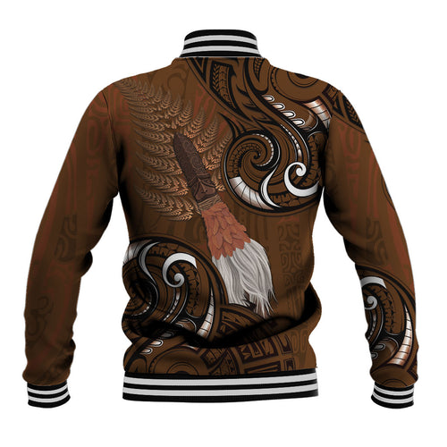 New Zealand Taiaha Baseball Jacket Maori Weapon Silver Fern Maori Pattern