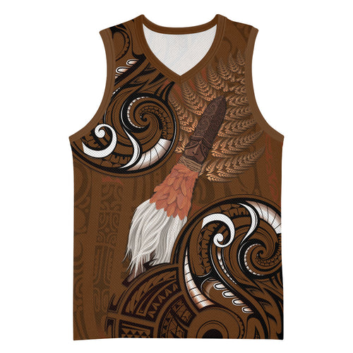 New Zealand Taiaha Basketball Jersey Maori Weapon Silver Fern Maori Pattern