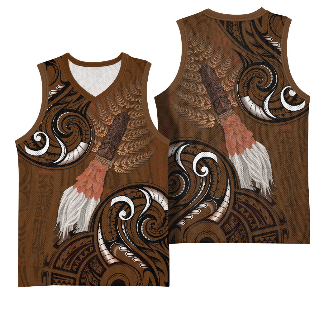 New Zealand Taiaha Basketball Jersey Maori Weapon Silver Fern Maori Pattern