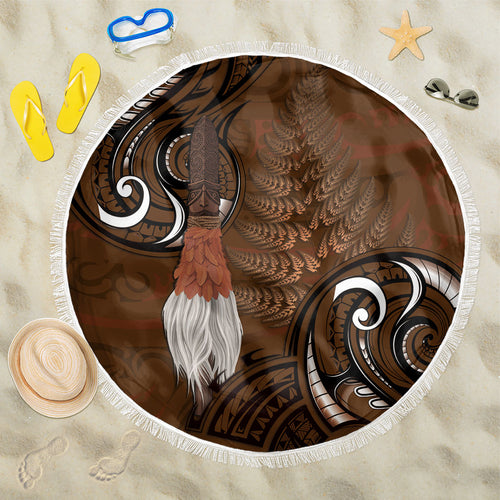 New Zealand Taiaha Beach Blanket Maori Weapon Silver Fern Maori Pattern