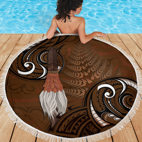 New Zealand Taiaha Beach Blanket Maori Weapon Silver Fern Maori Pattern