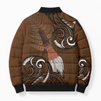 New Zealand Taiaha Bomber Puffer Jacket Maori Weapon Silver Fern Maori Pattern